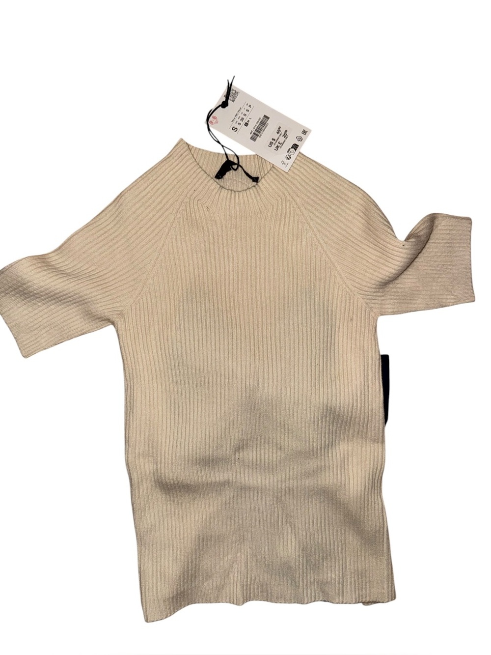 Zara ribbed sweater with back tie bow detail small nwt** with hole AS IS - Picture 3 of 4